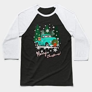 Merry Christmas Vintage Truck & Dog in Snow Baseball T-Shirt